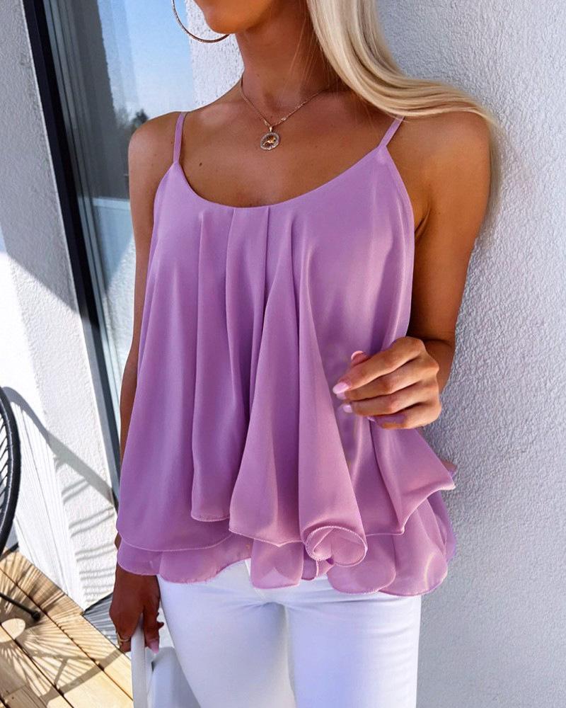 Summer Casual Spaghetti Strap Loose Chiffon Women's Tank Top