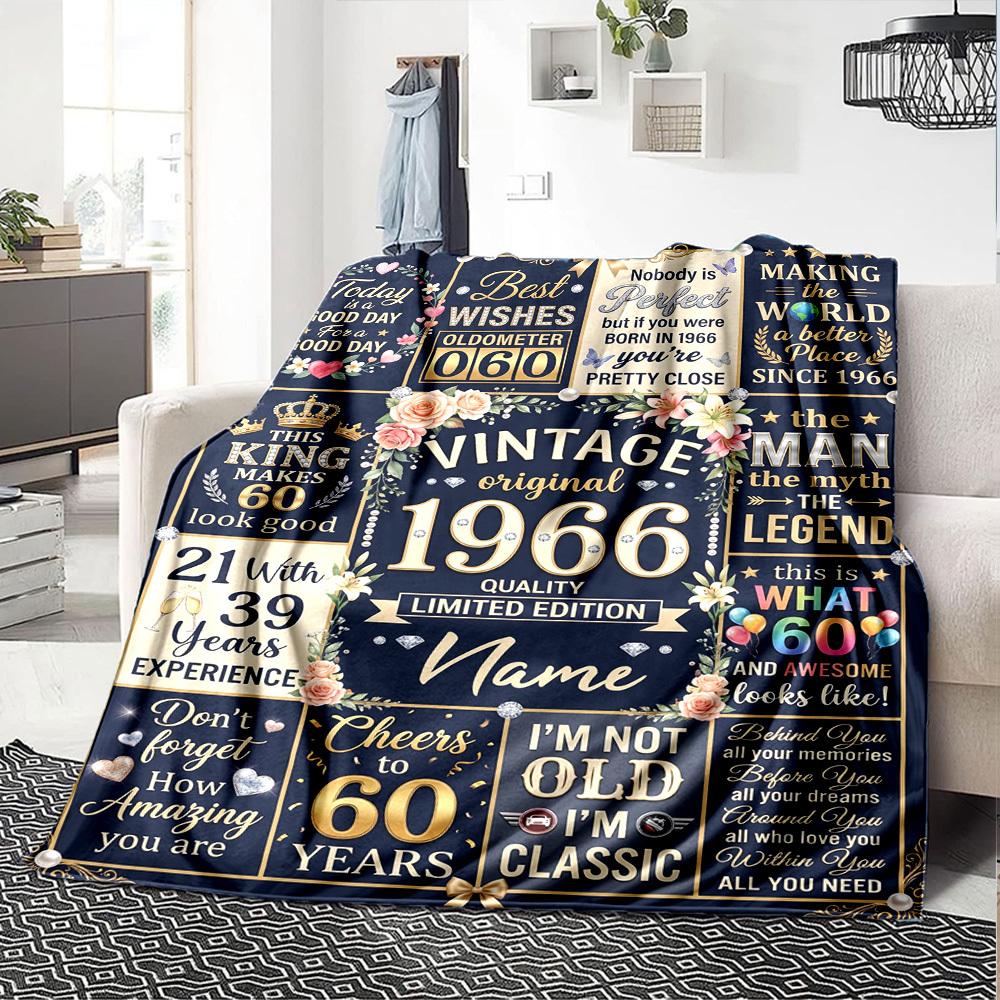 Vintage Celebration Blanket Personalized Name Soft Warm And Versatile For Sofa Bed Office And Travel Machine Washable Comfortable In All Seasons Best