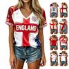 Womens V Neck Short Sleeve Football Print Fan Top England World Cup Supporter Shirt Casual Fit Cotton Blend Tee