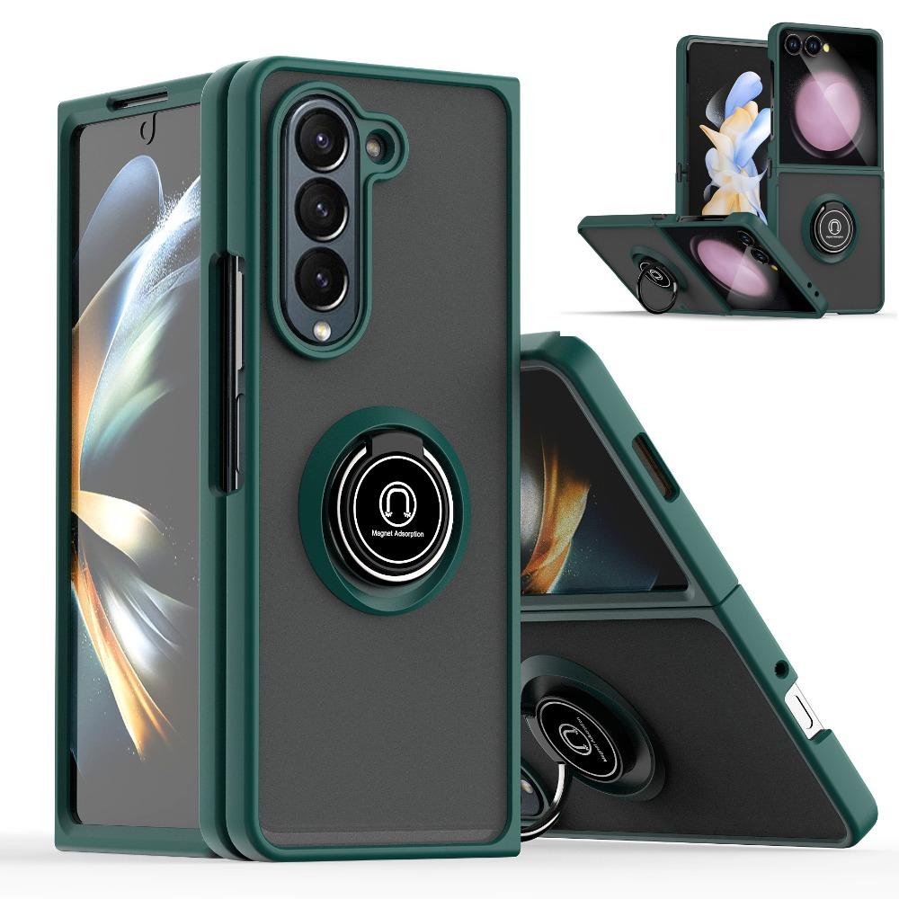 Matte Shockproof Car Ring Holder Phone Case For Samsung Galaxy Z Fold 7 6 5 4 3 Z Flip 7 6 5 4 3 Armor Hard Cover