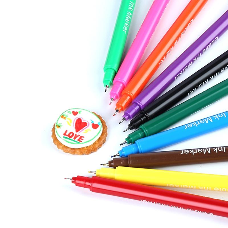 10PCS Edible Baking Pigment Pen Fondant Biscuit Cake Plastic Food Pen Hook Line Drawing Writing Pen for Decoring Fondant