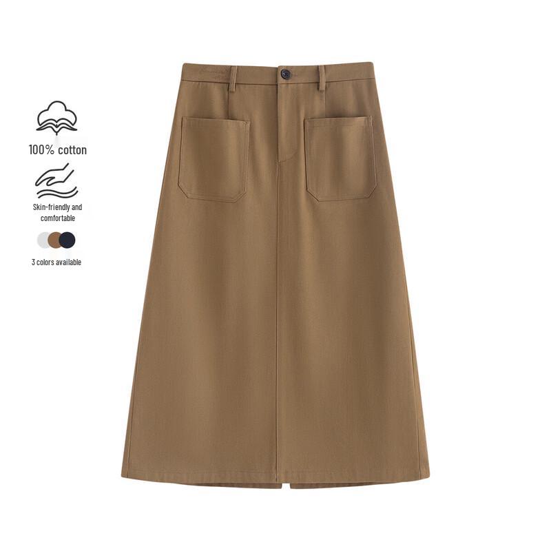 

INMAN Women s Retro Pure Cotton Split A-Line Midi Skirt L