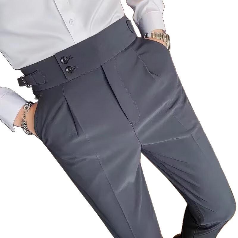 Neue Herrenhosen Neapolitanisch Britischer Fall Hohe Taille Gerade Hosen Herbst Freizeit Hosen Trendige Hosen