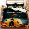Copripiumino Halloween King Size, Gatto Strega Cartone Animato Luna Zucche Notte Spaventosa Coperta Trapuntata Set Biancheria da Letto in Microfibra per Bambini Ragazze