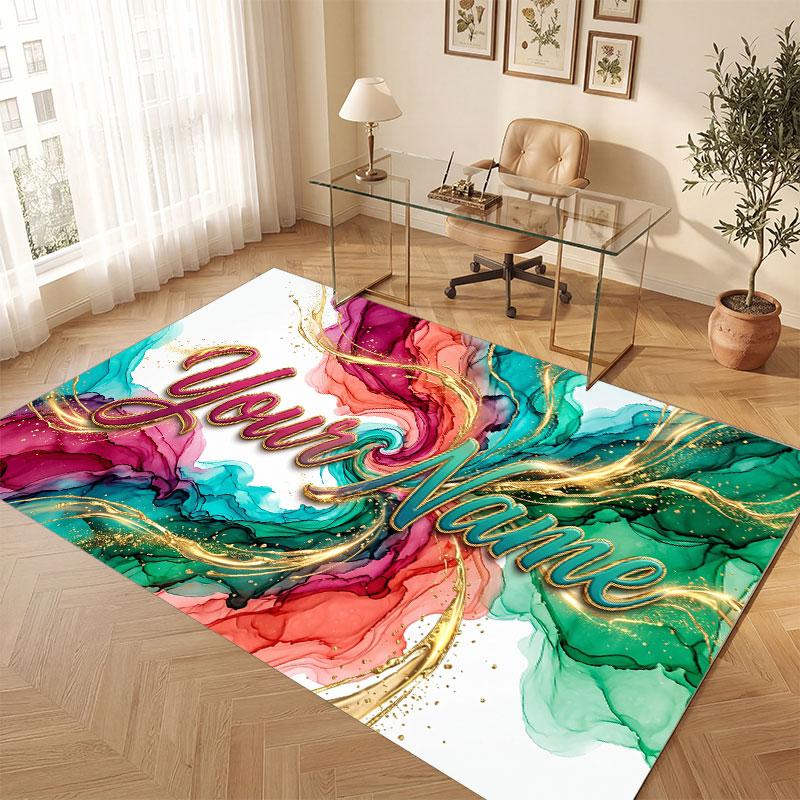 Neon Colorful Theme Crystal Velvet Floor Rug Personalized Custom Name Text Warm Carpet Home Decoration