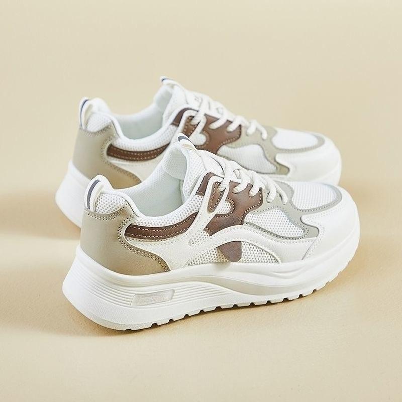 Fashionable Mesh Breathable Sports Shoes, Women'S New Versatile Lace Up Running Shoes, Casual Lightweight Soft Soled White Shoes