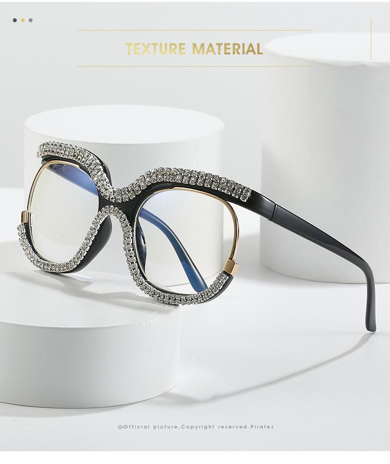 European & American Anti-blue Light Women's Glasses with Clear Lenses and Rhinestone-Inlaid Frame