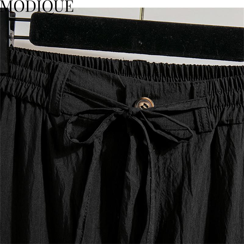 MODIQUE Vår Sommer Plus Size Ny Dame Løst Lang Lin Rett Bukser Joggebukser Dame Casual Basics Ankellange bukser med vidde ben
