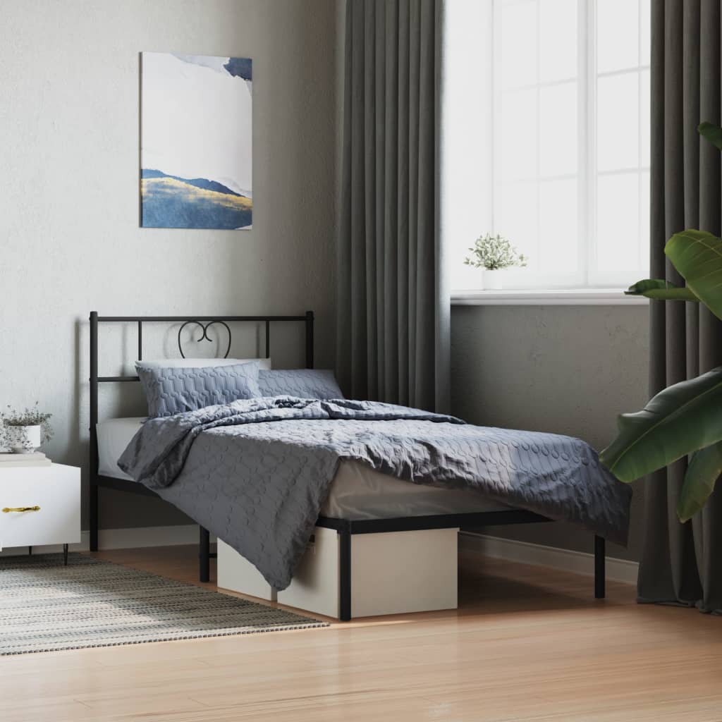 Vidaxl Metal Bed Frame with Headboard, Black, 80X200 Cm