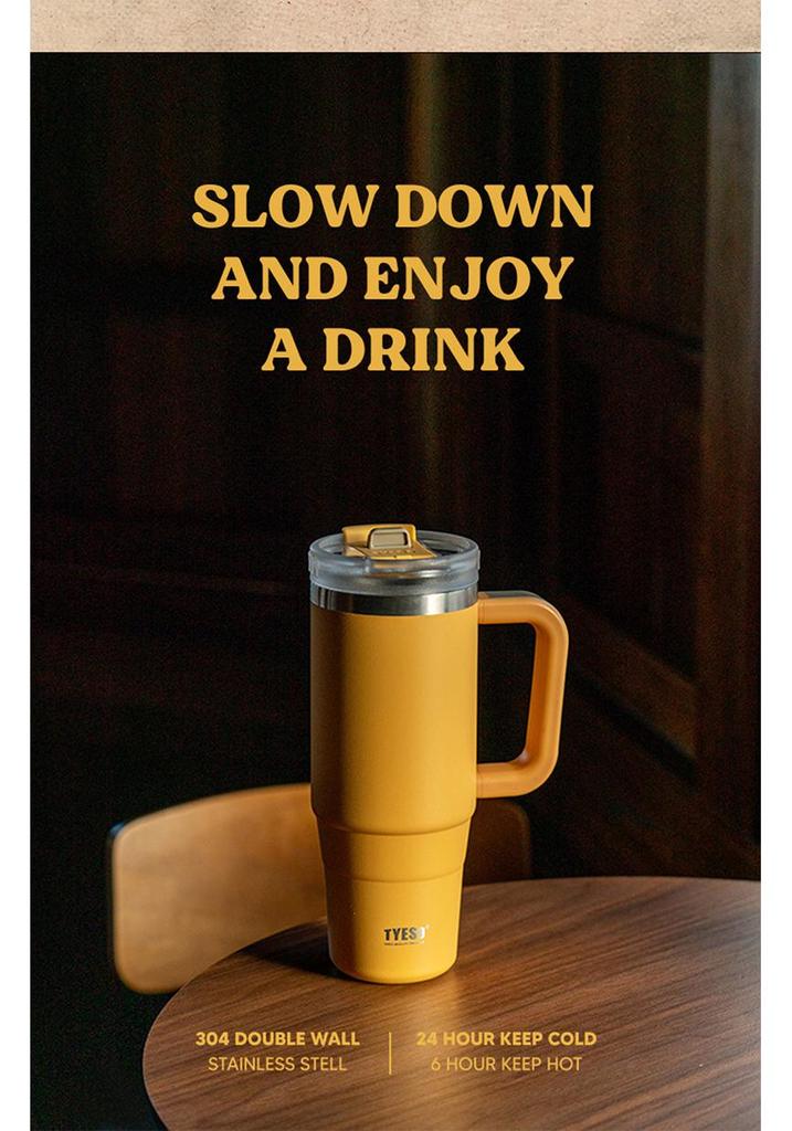 Taishuo Große Kapazität 304 Edelstahl Isolierter Kaffeebecher mit Strohhalm und Autohalterung