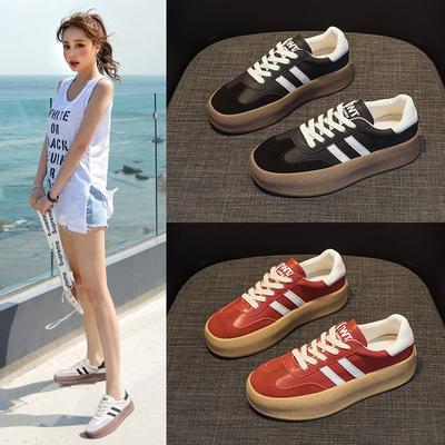 Damen Frühling neue rutschfeste und abriebfeste Board-Schuhe mit dicker Sohle, Leder atmungsaktiv farblich passend, Sport und Freizeit Xiaobai