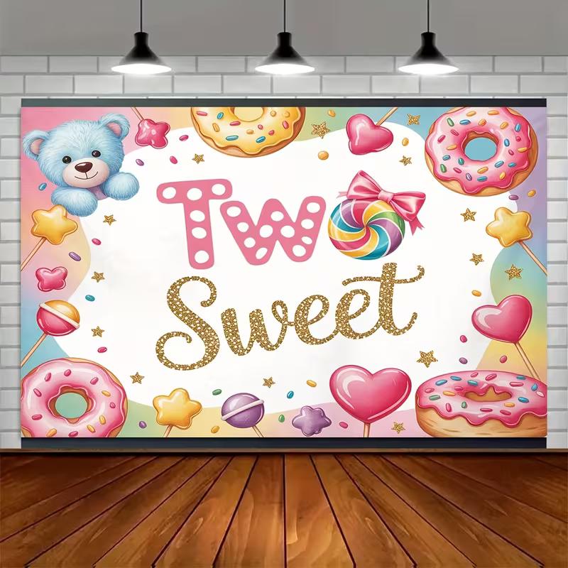 2D Two Sweet 2nd Birthday Backdrop Donut Candy Theme