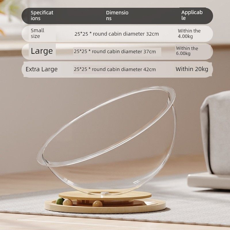 

Solid Wood Space Capsule Turntable Cat Nest Small Acrylic Chamfer Cat Toy Play and Sleep Integrated Pet Supplies Space capsule turntable nest [small size]]
