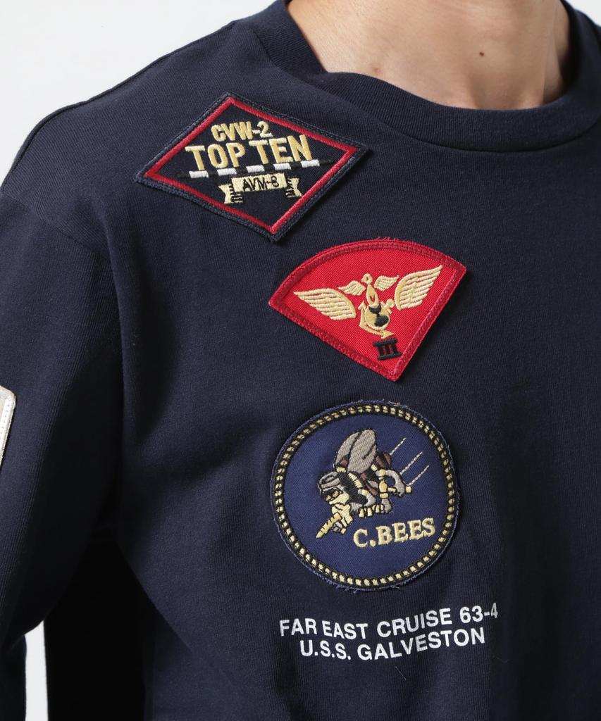 AVIREX TOP GUN PATCHED L/S T-SHIRT 783-3930018 Men's M 120 Navy