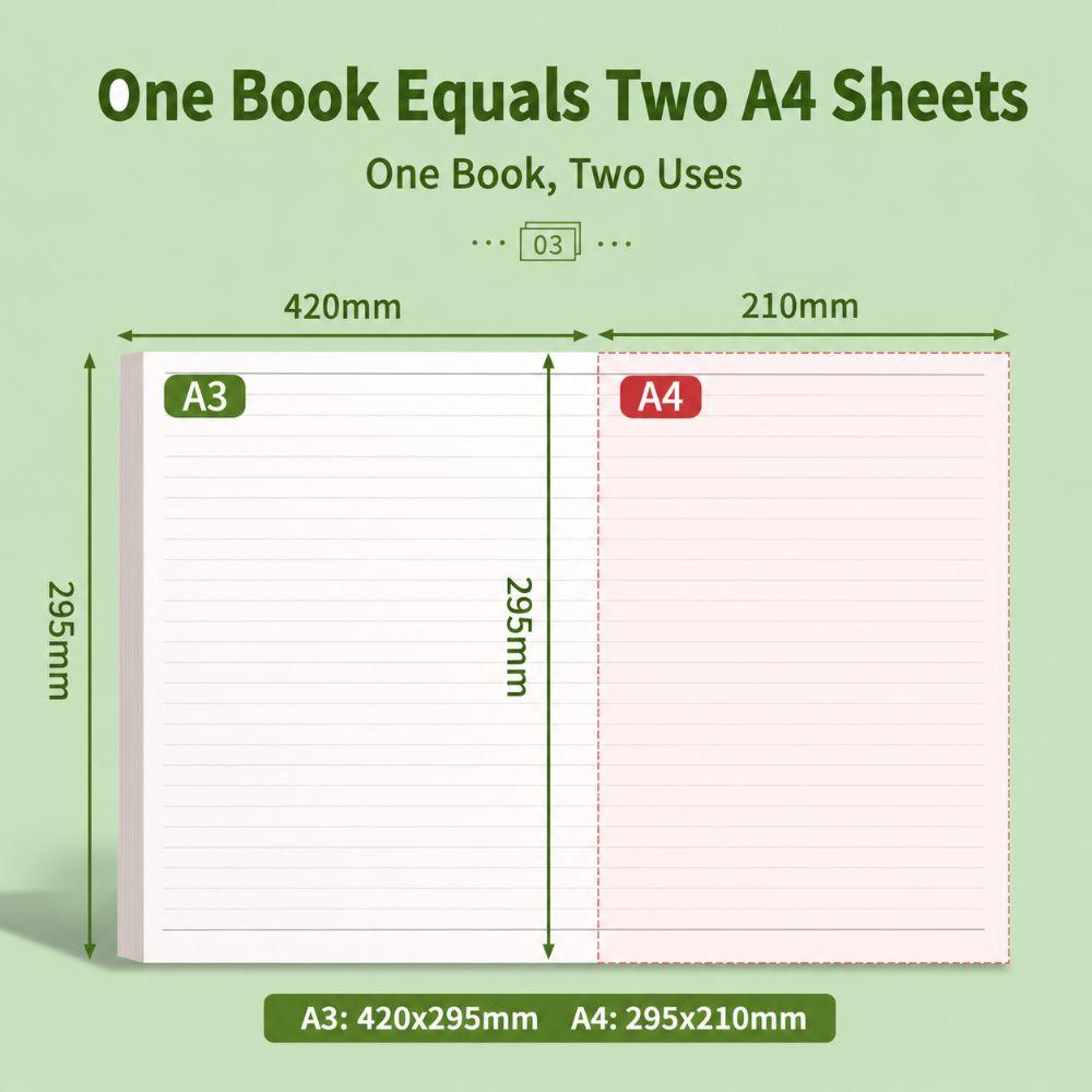 Wide Horizontal Lined Draft Notebook Thick Cream Paper Practice Paper Students