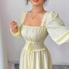 2025 Early Autumn Women's U-neck Long Sleeve Lace Patchwork Waist-Cinching Dress