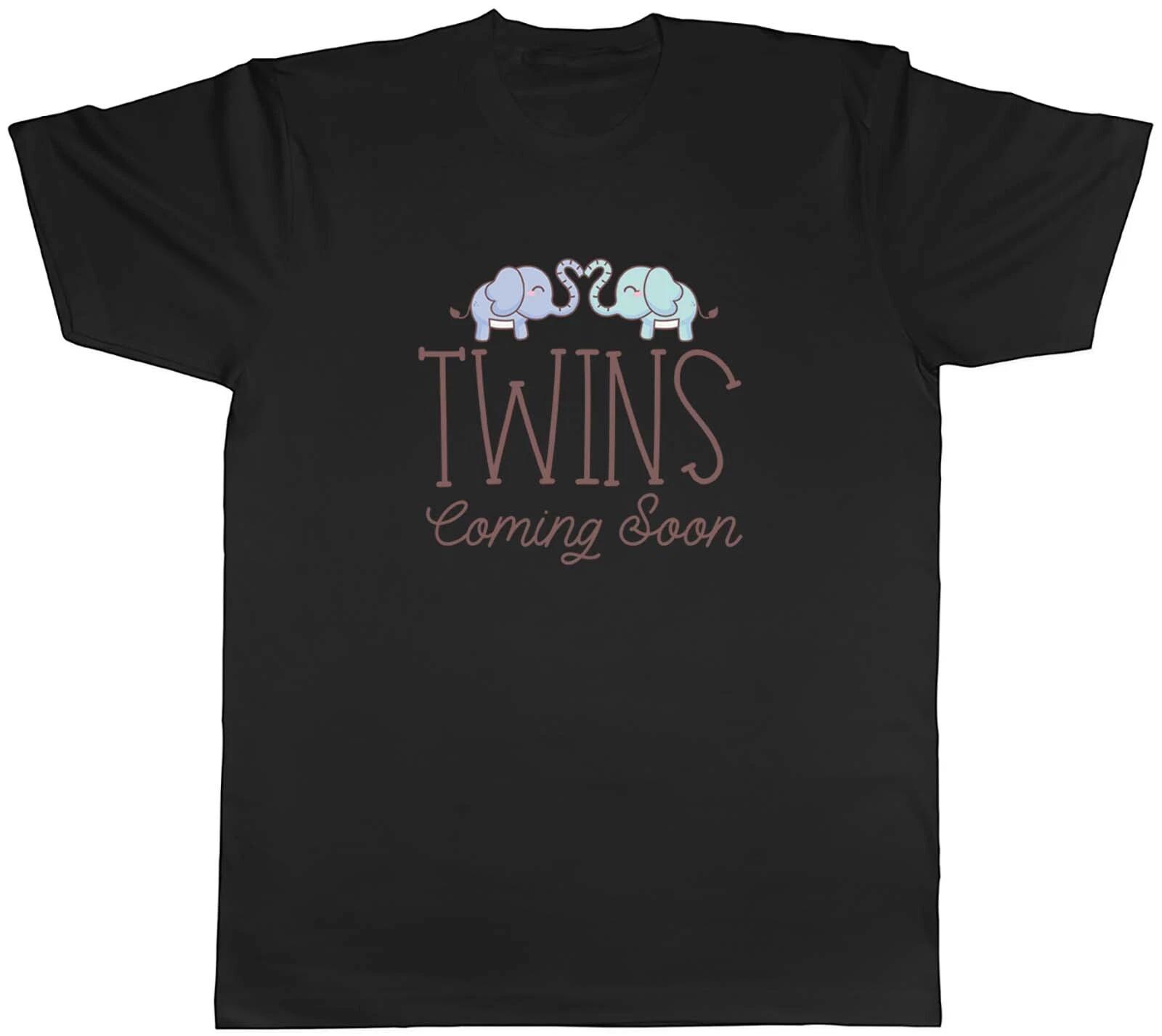 Twins Coming Soon Blue & Green Mens T-Shirt Elephants Announcement Unisex Tee L