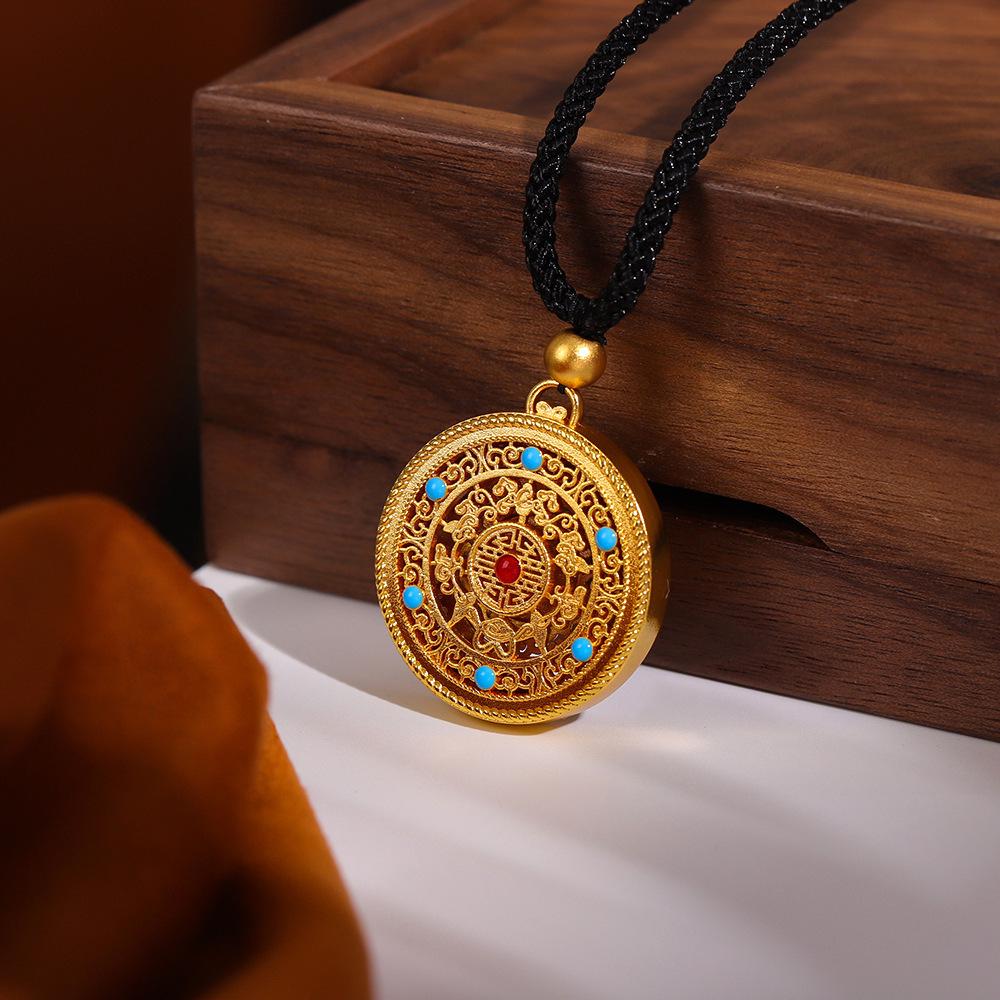 

Five Blessings Filigree Compass Pendant Necklace – Vintage Sweater Chain Jewelry