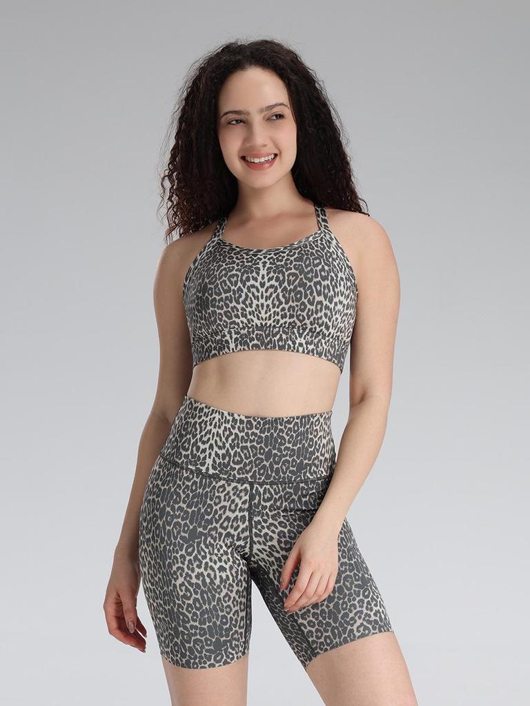 Leopard Print Thin Strap Yoga Bra with Chest Pads - Push-up High Elastic Sports Vest