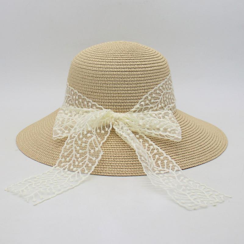 Straw Hat Women'S Big Brim Seaside Sunshade Beach Hat Versatile Lace Bow Sun Hat