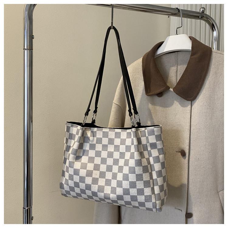 

Fashionable Gray Black Khaki Color Block Tote Bag For Women Large Size Chic Handbag серый