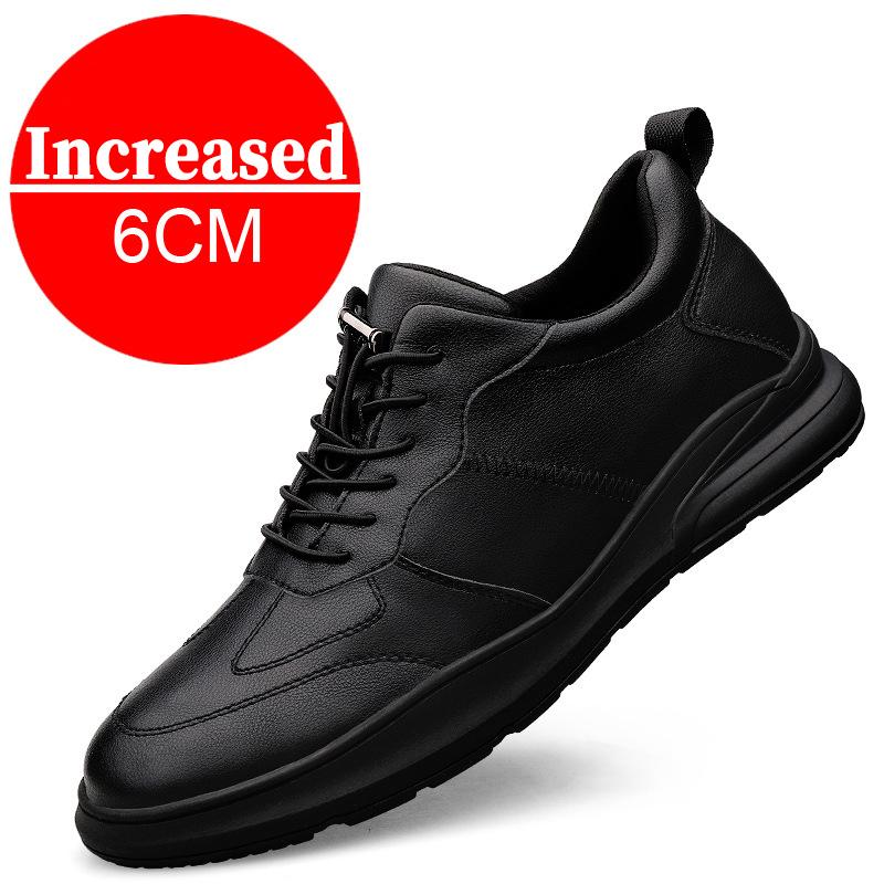 Men's Leather Sneakers Elevator Shoes Black Slip On Height Increasing Shoes Men Luxury 6/8CM Fashion Lift Casual Shoes
