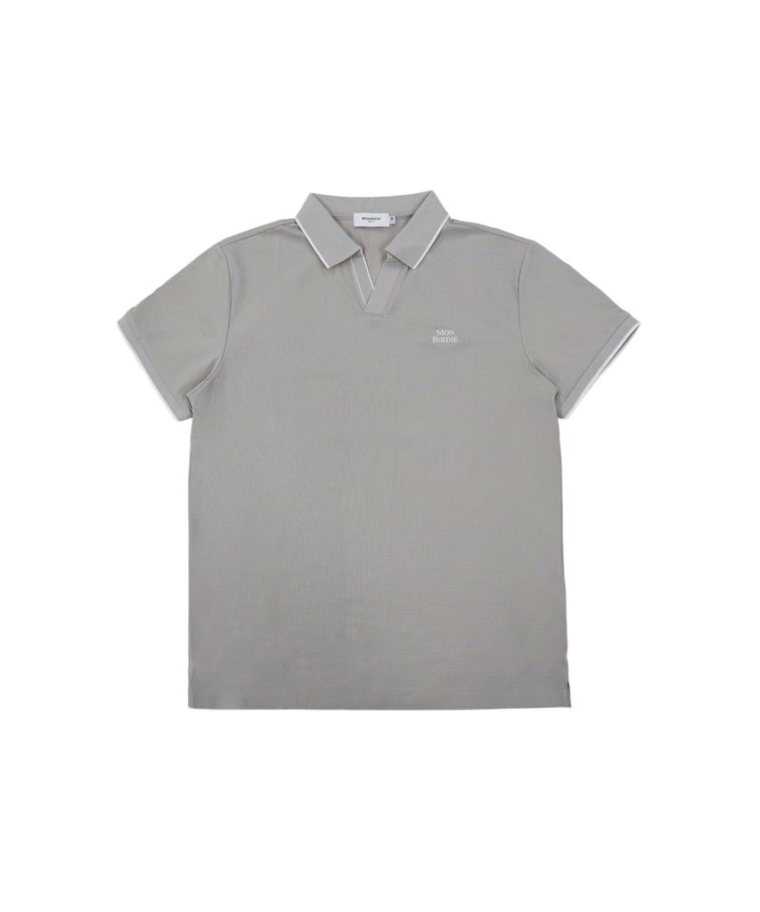 MONBIRDIE GOLF Mens Open Neck Classic Short Sleeve Beige