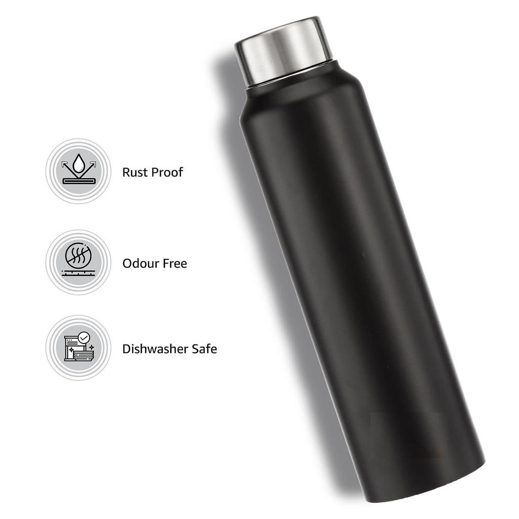 Stainless Steel Water Bottle (Pack of 2) | BIS-Approved | 900ml (Matte Black)