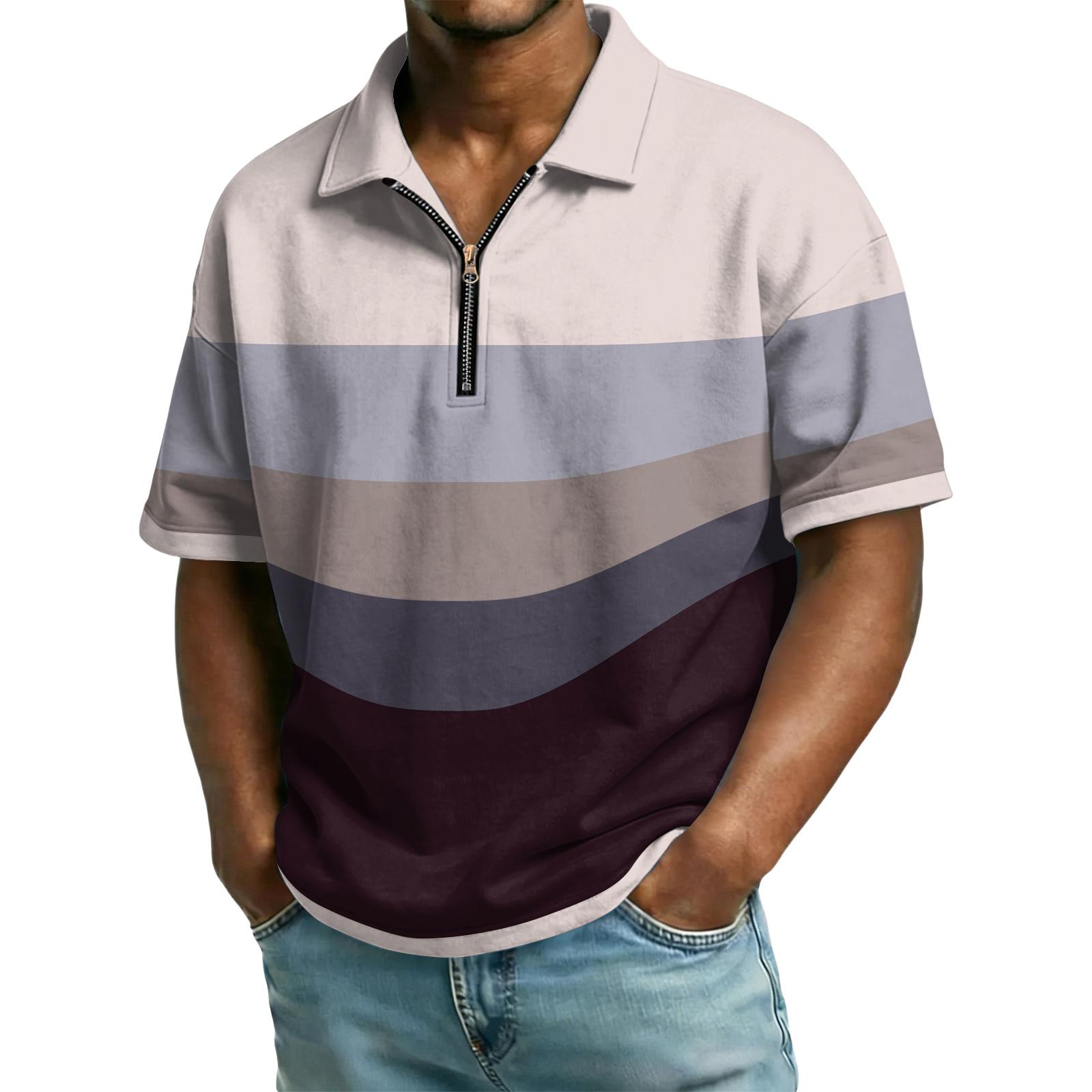 

Men s Casual Collared Zipper Neck Short,Sleeve Top L хакі