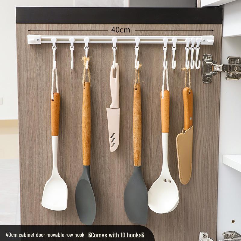 Nástěnný držák na kuchyňské špachtle bez vrtání s posuvnými háčky