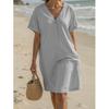 Cross-border new fashionable versatile women's casual solid color V-neck loose dress