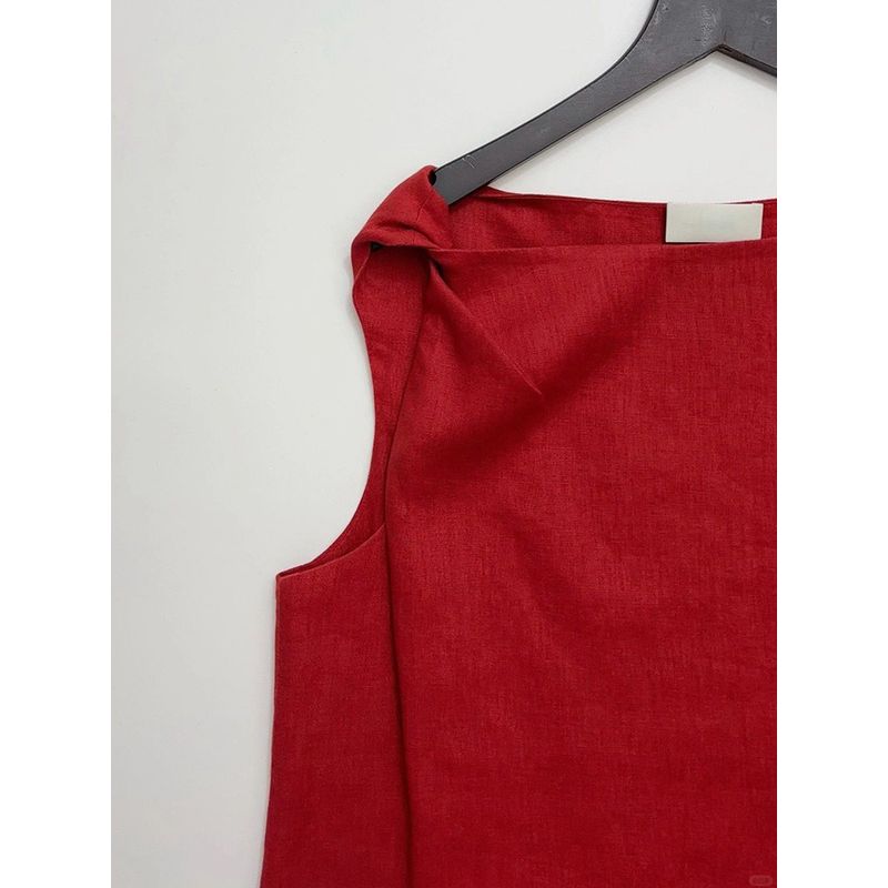 

Twisted Shoulder Strap Fashionable Outwear Sleeveless Linen Vest Red S