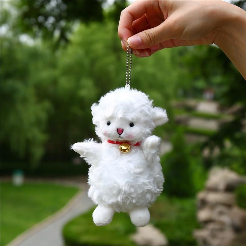 Cute Fluffy White Plush Sheep Keychain Soft Bell Backpack Pendant Gift For Kids Friends