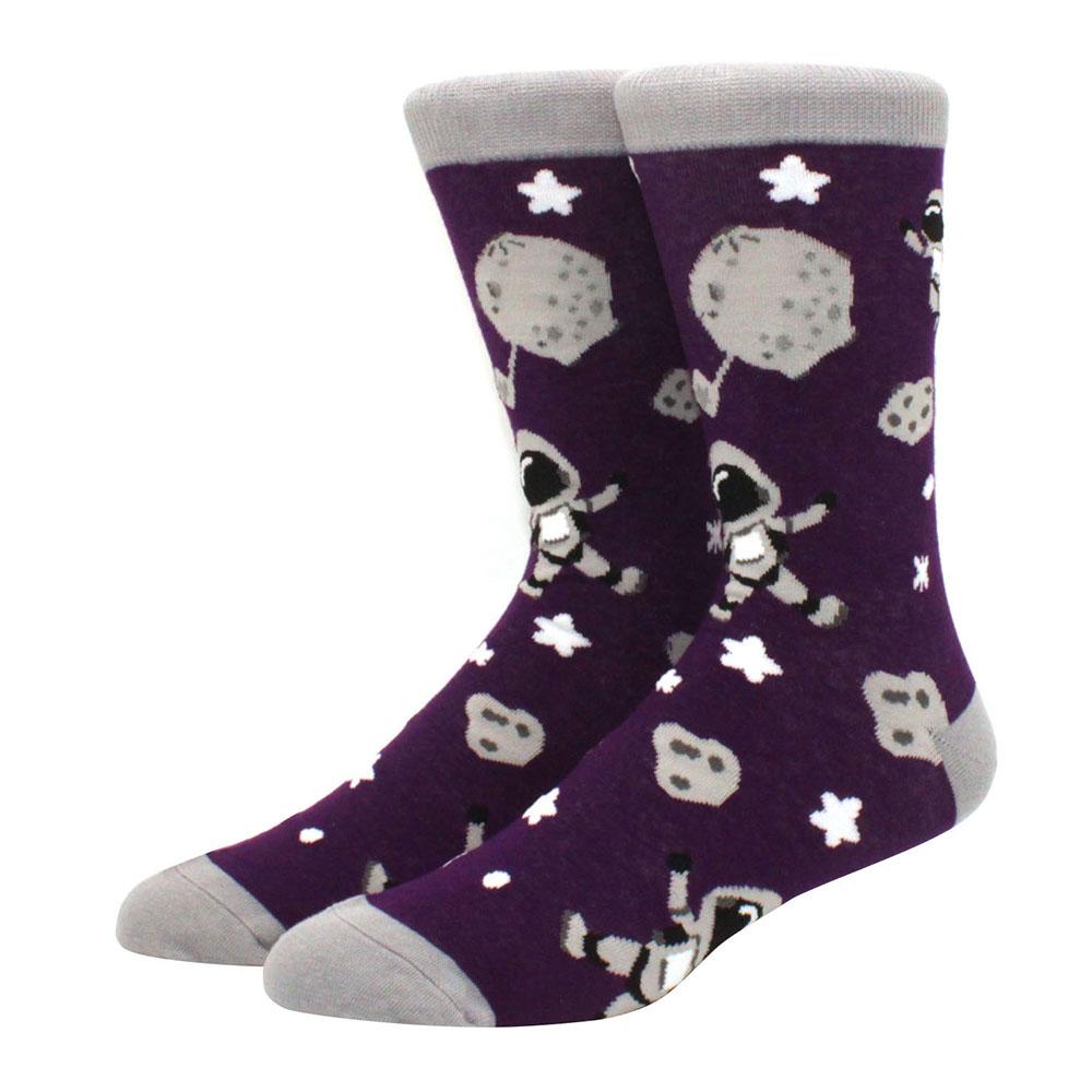 Herr Kammade Bomullsstrumpor Roliga Glad Novelty Långa Crew Strumpor Astronaut Djur Romb Galet Roliga Funky Skateboard Strumpor Färgglada