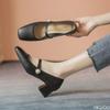 New versatile Women's high heel French soft leather thick heel Shoes Fashion square toe shoes Elegant Comfort ladies pumps Mujer