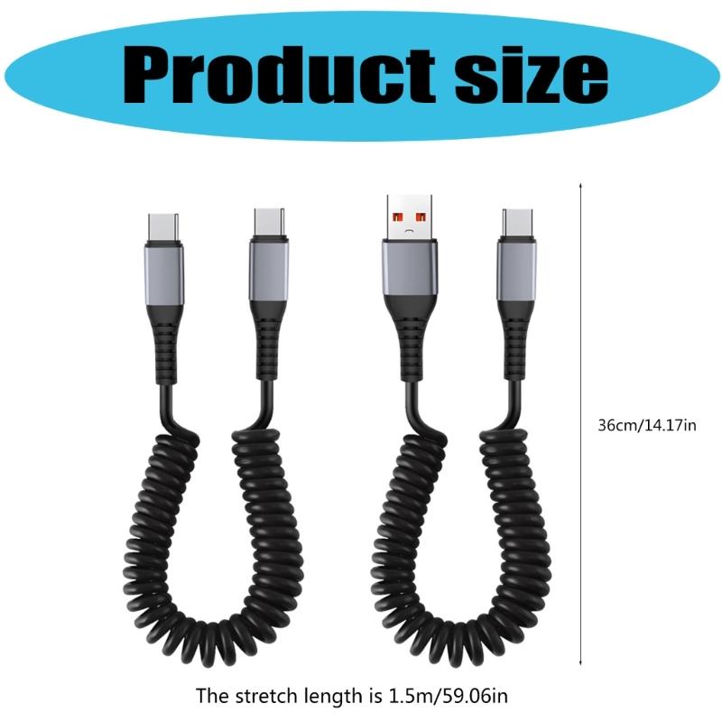 Coiled USB to USB C Cable Fast Charger Cord Retractable USB to USB C Coiled Cable Easy to Carry Charger for Smartphone