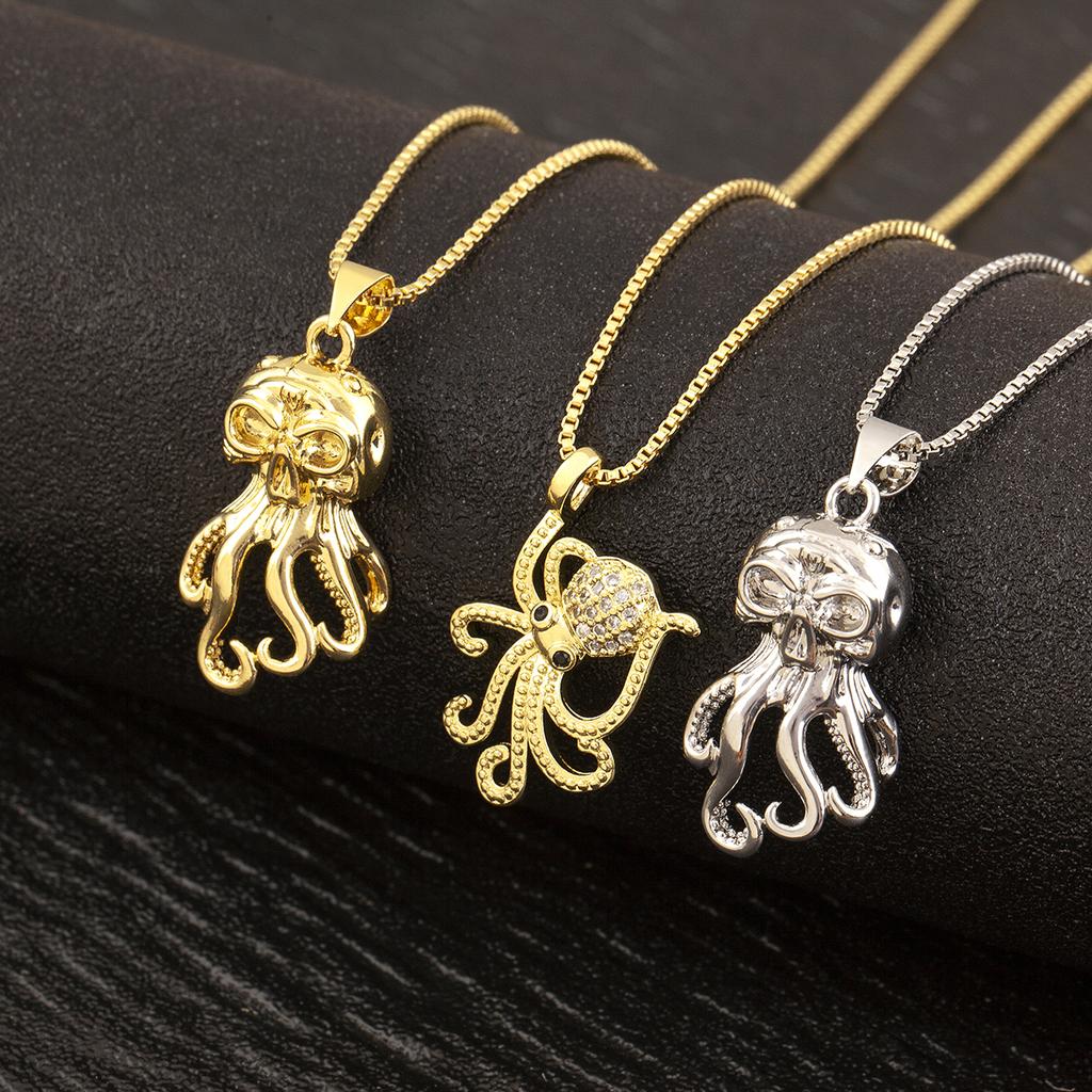 Nidin Trendy Cool Style Octopus Shape Charm Pendant Necklace For Female Male Copper Inlaid Zircon Jewelry Daily Party Gifts