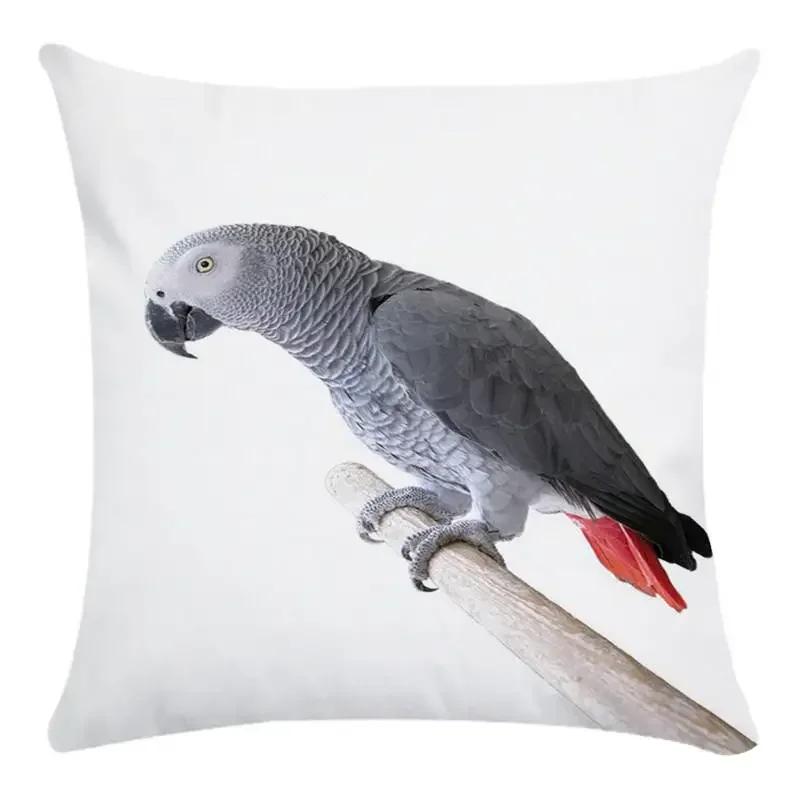 Customizable Colorful Style Decorative Throw Pillow Cover Parrot Bird Polyester Sofa Pillow Cover