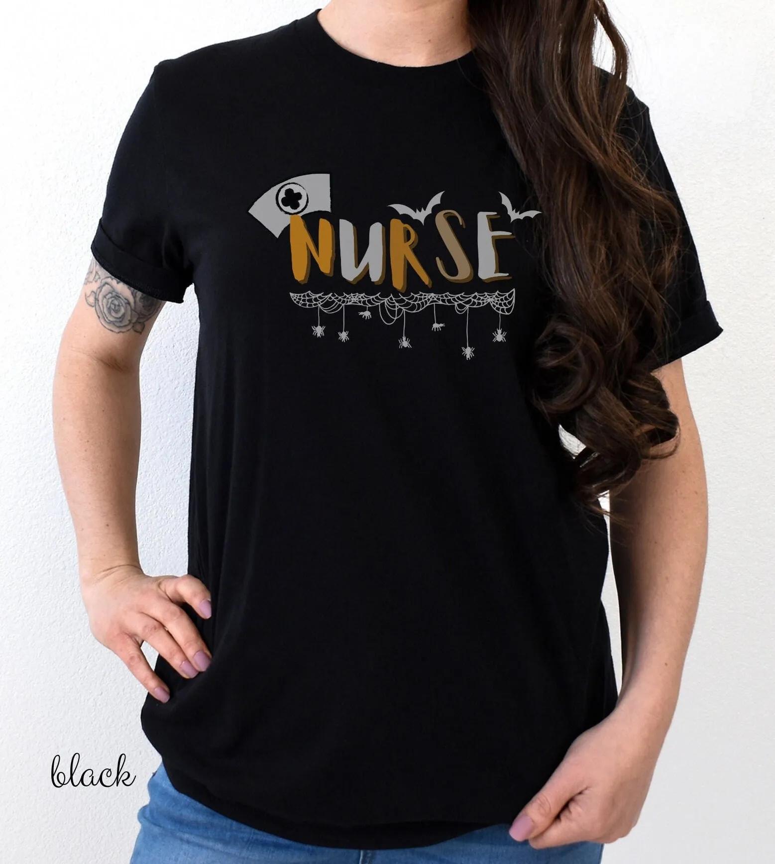 Spooky Nurse Tee Halloween Shirt Cute Er Icu Boo Crew S разноцветный