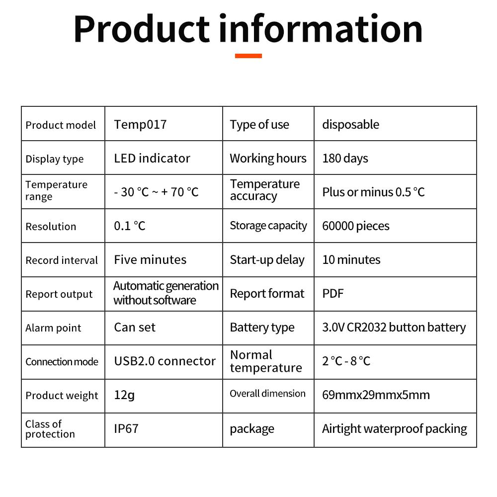 Disposable Temperature Data Logger USB Data Logger 180 Days