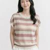 Navava Women Casual Stripe Color Block Cap Sleeve Knit Top Nk3640