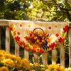 Thanksgiving Fan Flag Fall Bunting for Outside, 1.5 x 3ft Turkey Pumpkin Maple Outdoor Decorative Fans Leaf Pattern Hanging Banner, Harvest