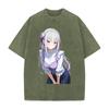Emilia Re ZERO Starting Life In Another World Anime Clothing Men Women T-shirts Washed T Shirt Retro Cotton Tshirt Harajuku Tops