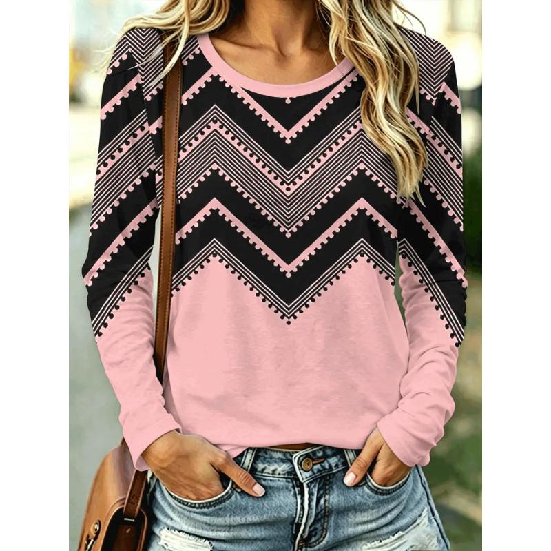 Fashion Women's Crew Neck Long Sleeve 3D Casual Color Printing Casual Short Sleeve Crew Neck T-Shirt
