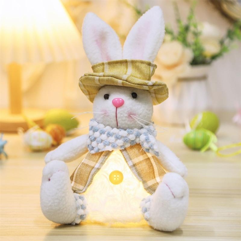 Easter Rabbit Decorations Glowings Easter Rabbit Ornament Handmade Plush Easter Doll Toy for Holiday Table Home
