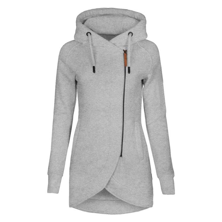 Women Winter Jacket Warm Plush Lined Hooded Coat with Drawstring and Irregular Zipper Design