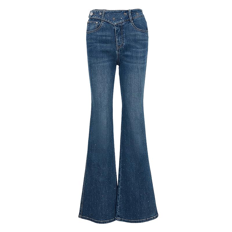 VEROMODA Women's Rhinestone Slant Waist Flared Jeans