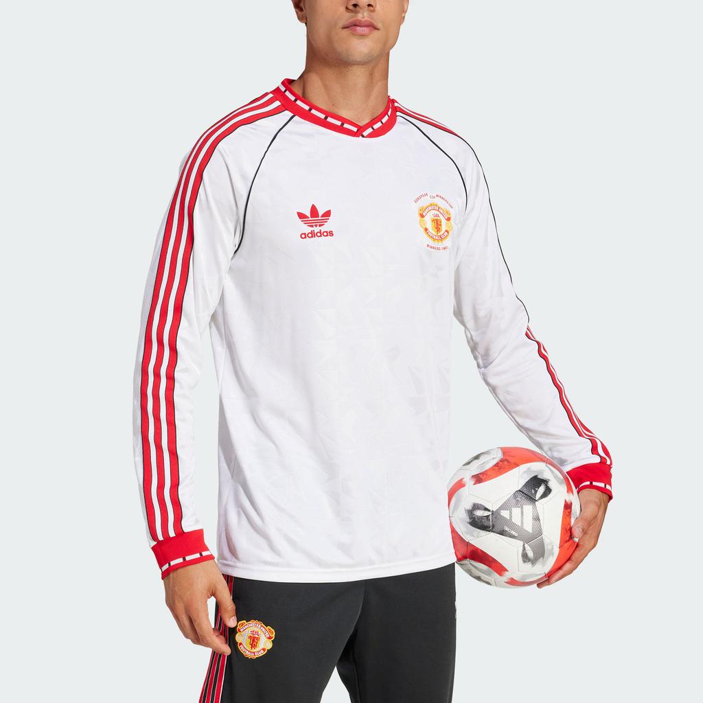 Adidas Originals Manchester SS25 United 91 Away Jersey Comfortable Fashion Versatile Long Sleeve Football Shirt Men Jersey White Red JF0375