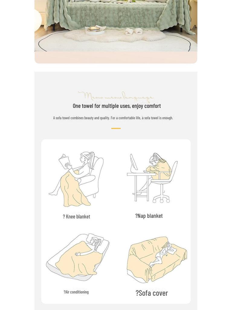 Kaninchen Plüsch Rutschfestes Winter Sofa Handtuch - Dicke Kratzfeste Blasen Samt Abdeckung
