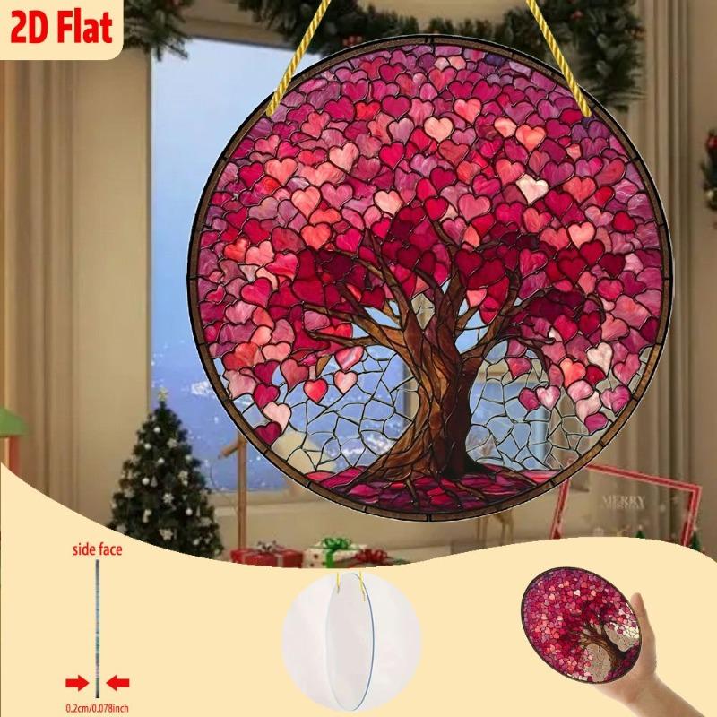 2D Flat Romantic Pink & Red Heart-Shaped Branch Acrylic Decoration Sign, Suitable for Wall Decoration, Porch, Room, Villa, Accents Home, Hallway, or W